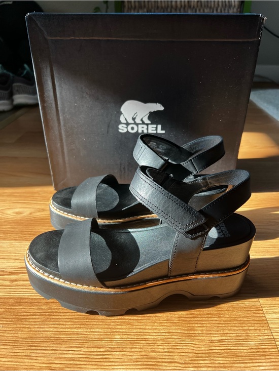 Sorel Shoes - Sorel Joanie Black Platform Sandals with Ankle Strap